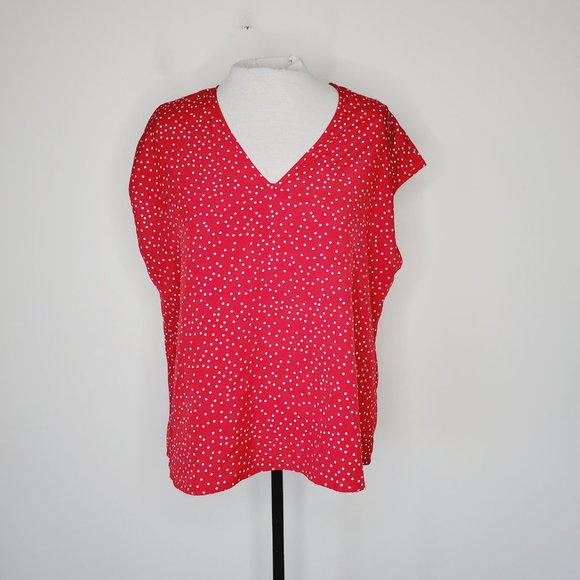 Shein Curve V-Neck Top Short Sleeve Retro Polka Dot Red XL - Picture 3 of 8